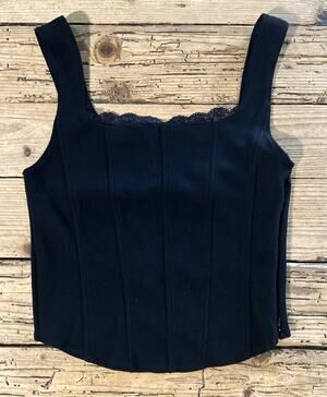 Emerson Lang Women’s Size M Black Corset Lace Trim Tank NWOT